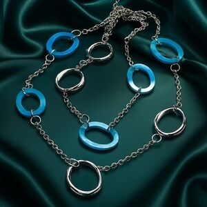 Silver & Turquoise Oval Link Layered Statement Necklace - 38" Women's  Jewelry